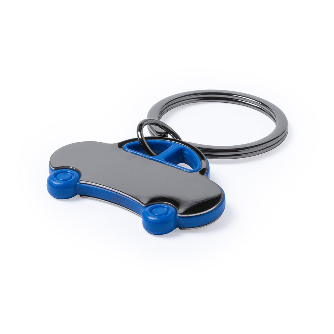 Accessoire porte-clés avec silhouette de voiture, en acier inoxydable bicolore. Personnalisable - Style dynamique.