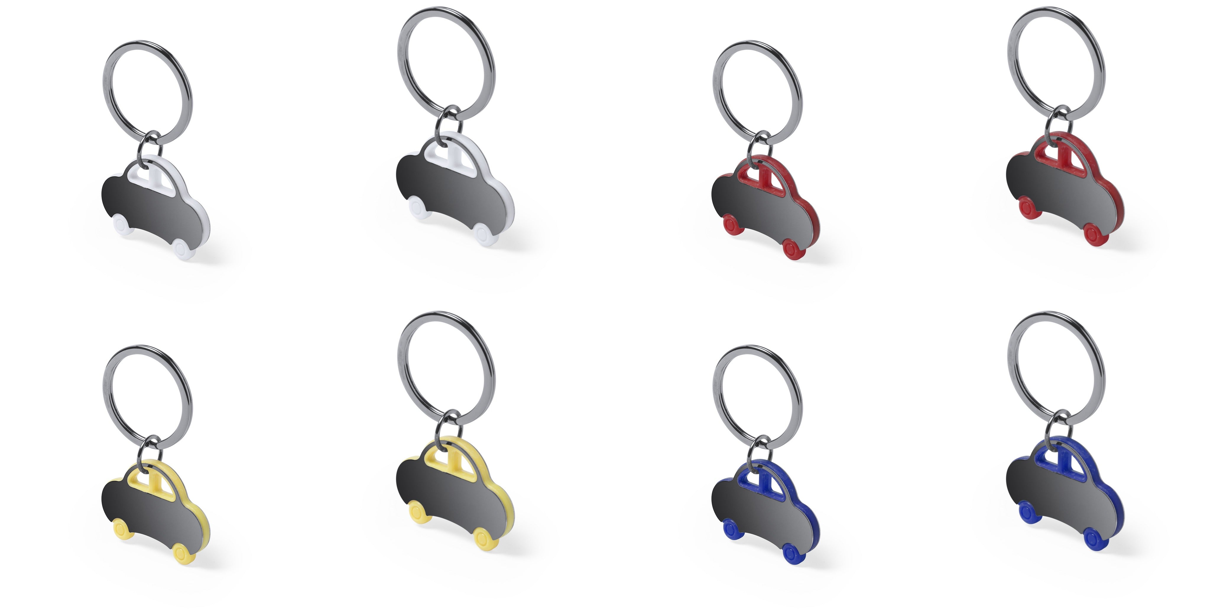 Porte-clés original bicolore avec forme de voiture, en acier inoxydable. Personnalisable - Touche de couleur.