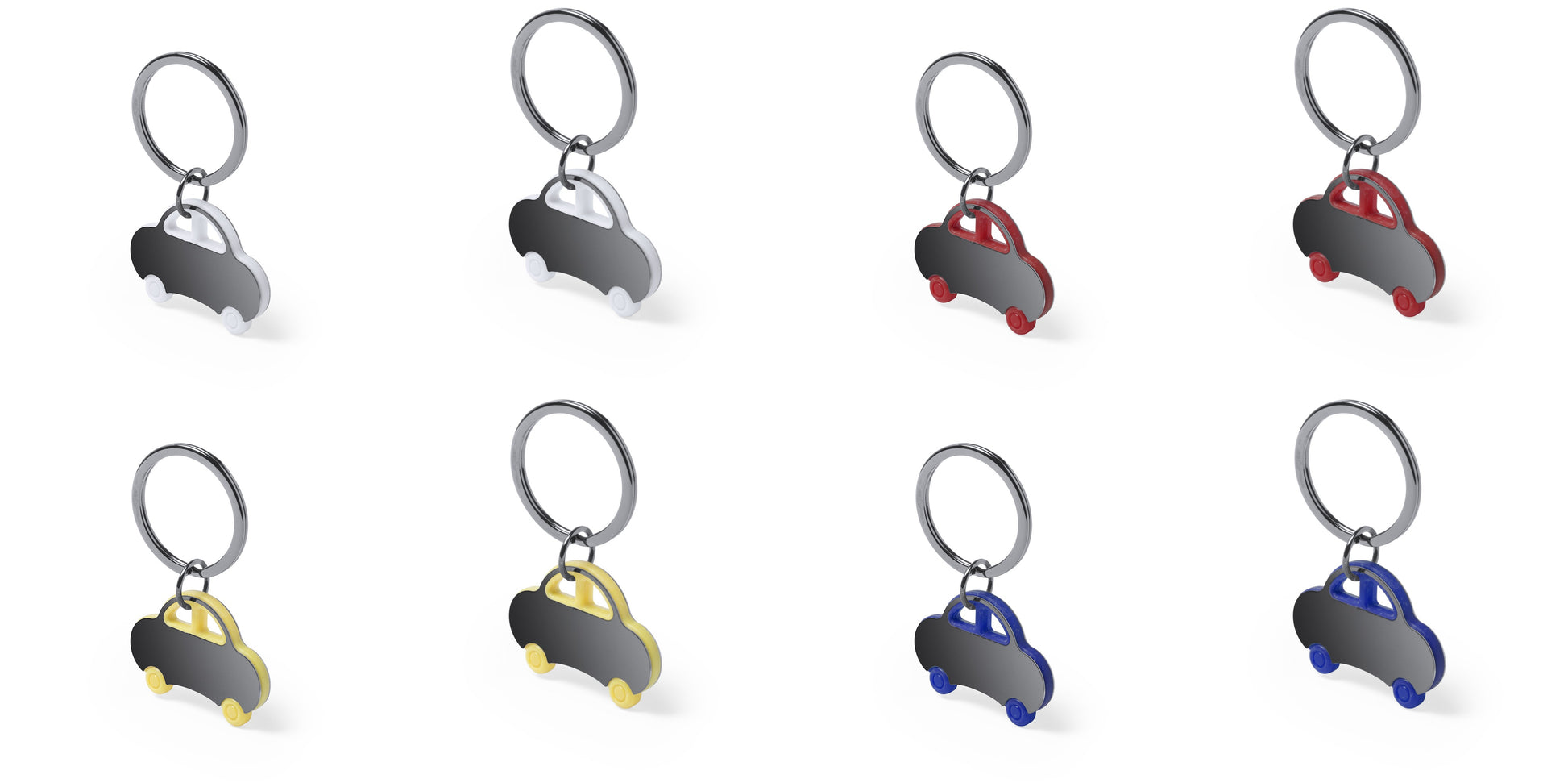 Porte-clés original bicolore avec forme de voiture, en acier inoxydable. Personnalisable - Touche de couleur.