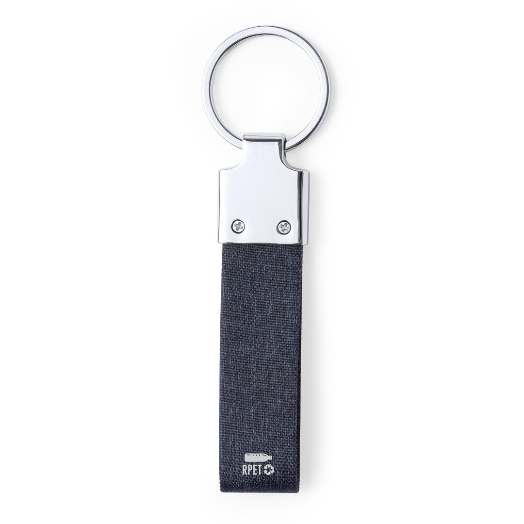 Porte-clés avec ruban en polyester RPET 300D et accessoire chromé BRANIS