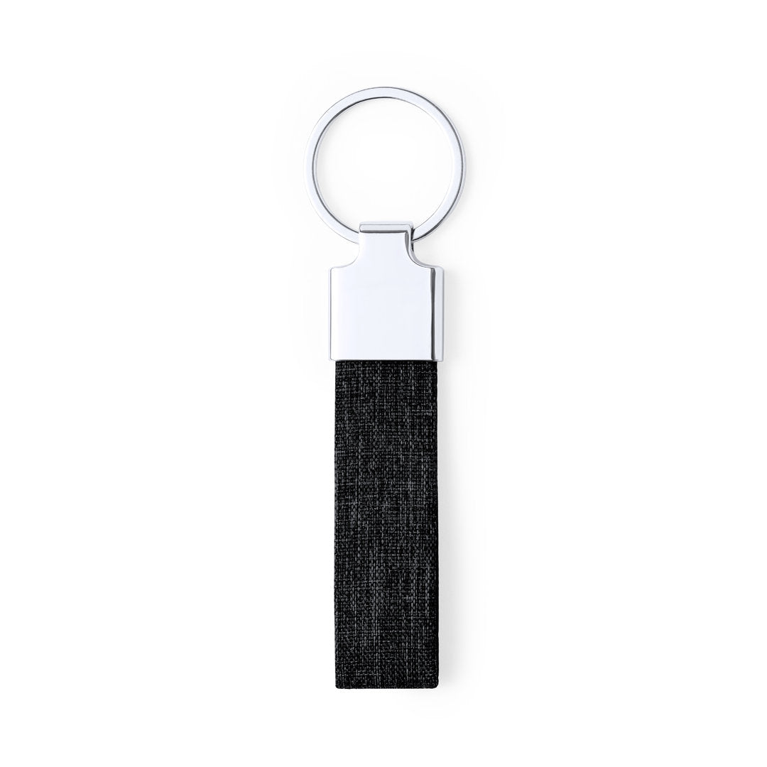 Porte-clés avec ruban en polyester RPET 300D et accessoire chromé BRANIS