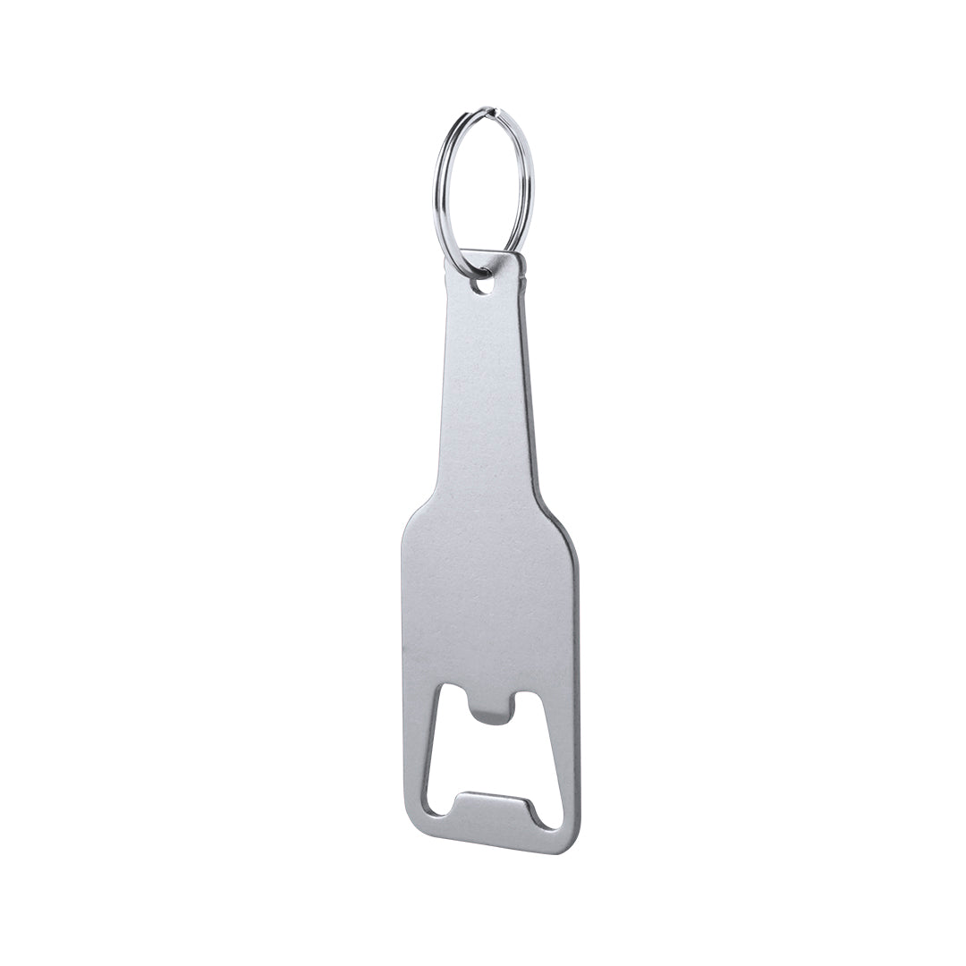 Porte-clés pratique avec décapsuleur en aluminium, personnalisation par marquage laser.