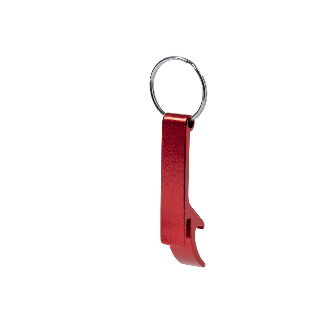 Porte clés avec ouvre canette et décapsuleur en aluminium rouge