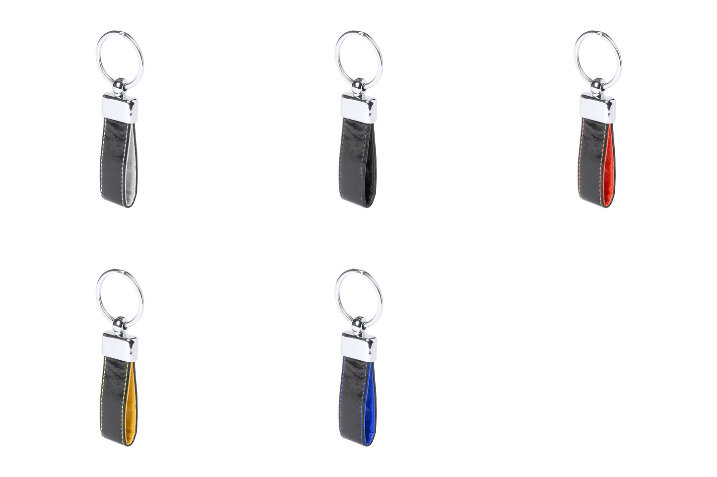Porte-clés raffiné en similicuir bicolore avec détail métallique.