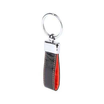 Porte-clés en similicuir bicolore avec accessoire métallique, personnalisable.