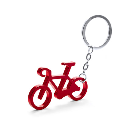 Porte-clés bicyclette en aluminium, proposé dans des couleurs vives, parfait pour un marquage laser créatif.