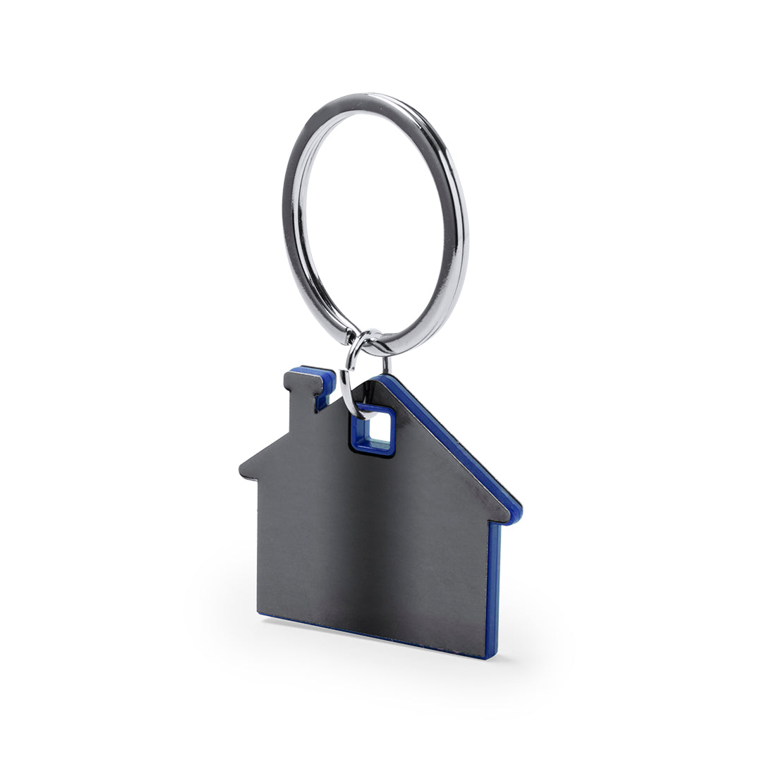 Accessoire porte-clés en acier inoxydable avec charmante maison en relief. Personnalisable - Détails intérieurs en ABS coloré.