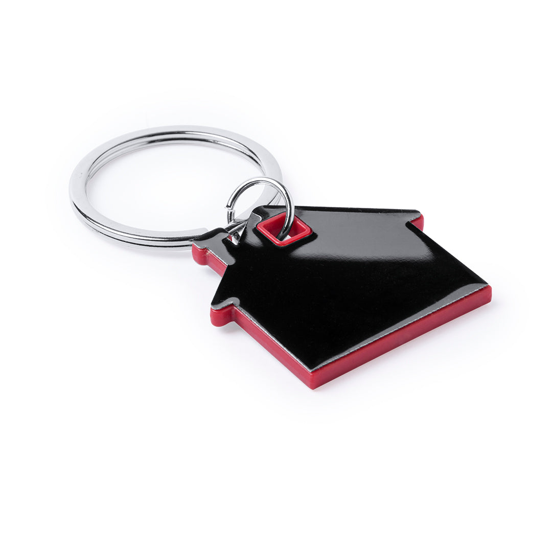 Accessoire porte-clés en acier inoxydable avec maison en relief. Personnalisable - Intérieur et détails en ABS coloré.