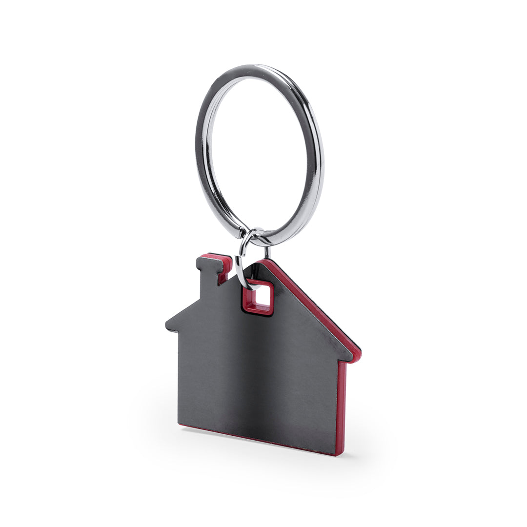 Accessoire porte-clés en acier inoxydable avec charmante maison. Personnalisable - Détails intérieurs en ABS coloré.