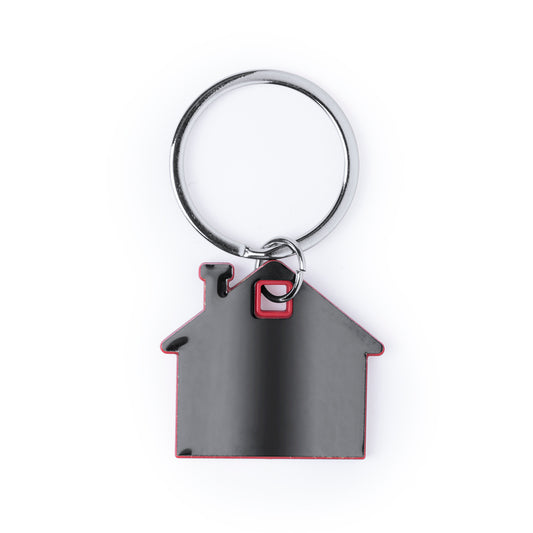 Porte-clés en forme de maison en acier inoxydable. Personnalisable - Design naturel gris.