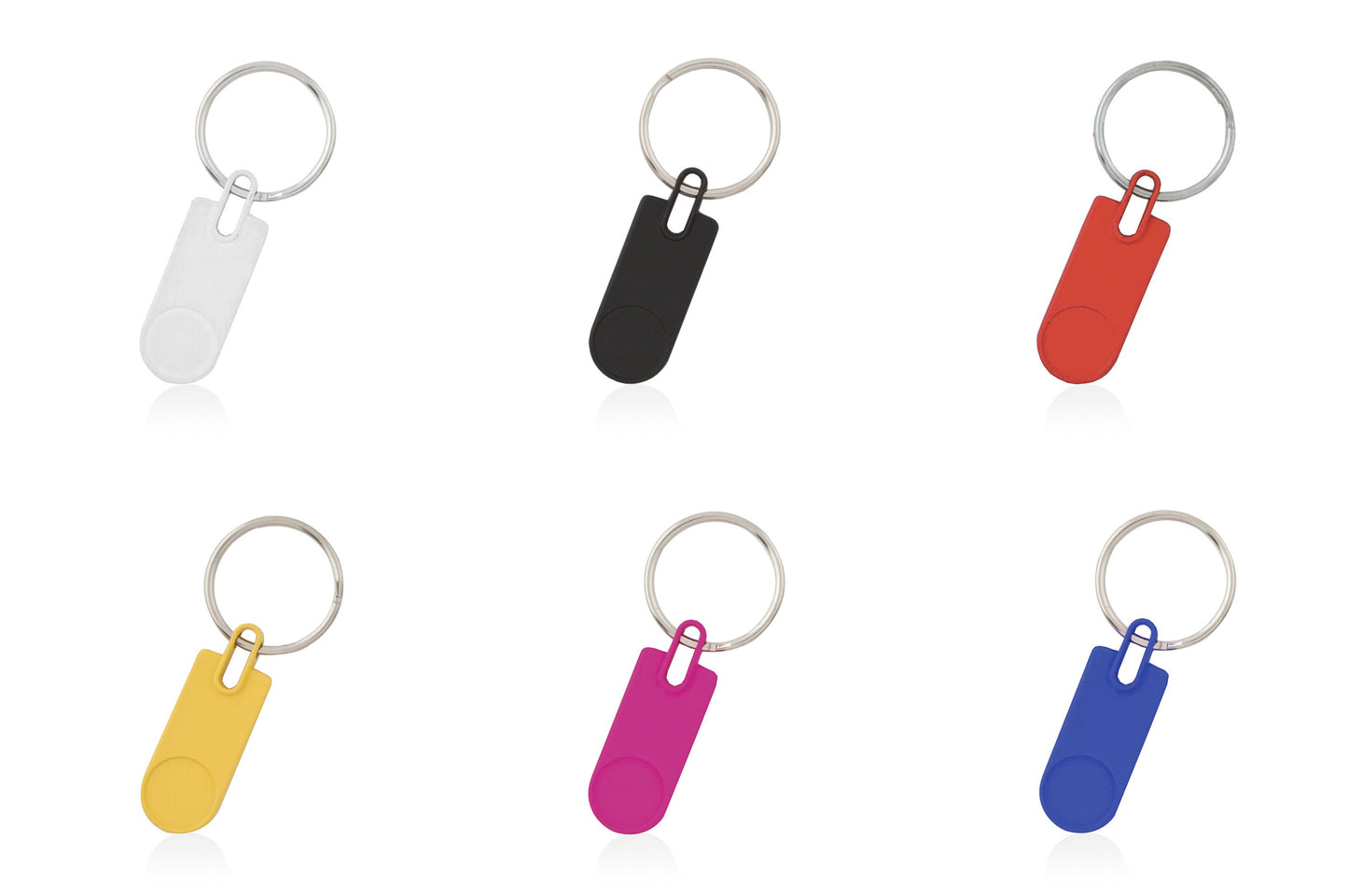 Porte-clés métallique personnalisable avec option de gravure. Offert en 6 couleurs différentes.