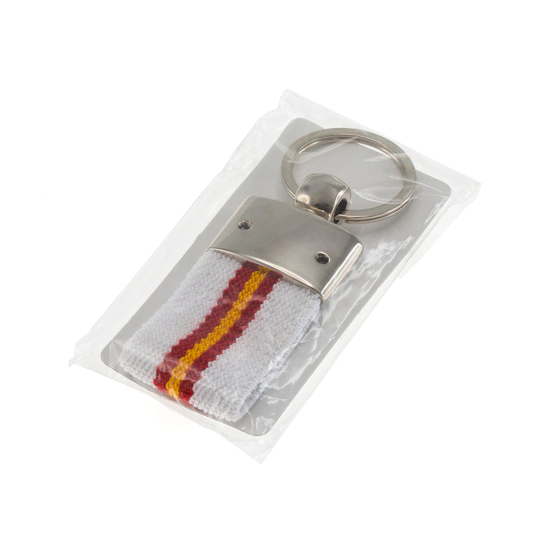 Accessoire personnalisable avec drapeau espagnol en polyester et métal argenté.