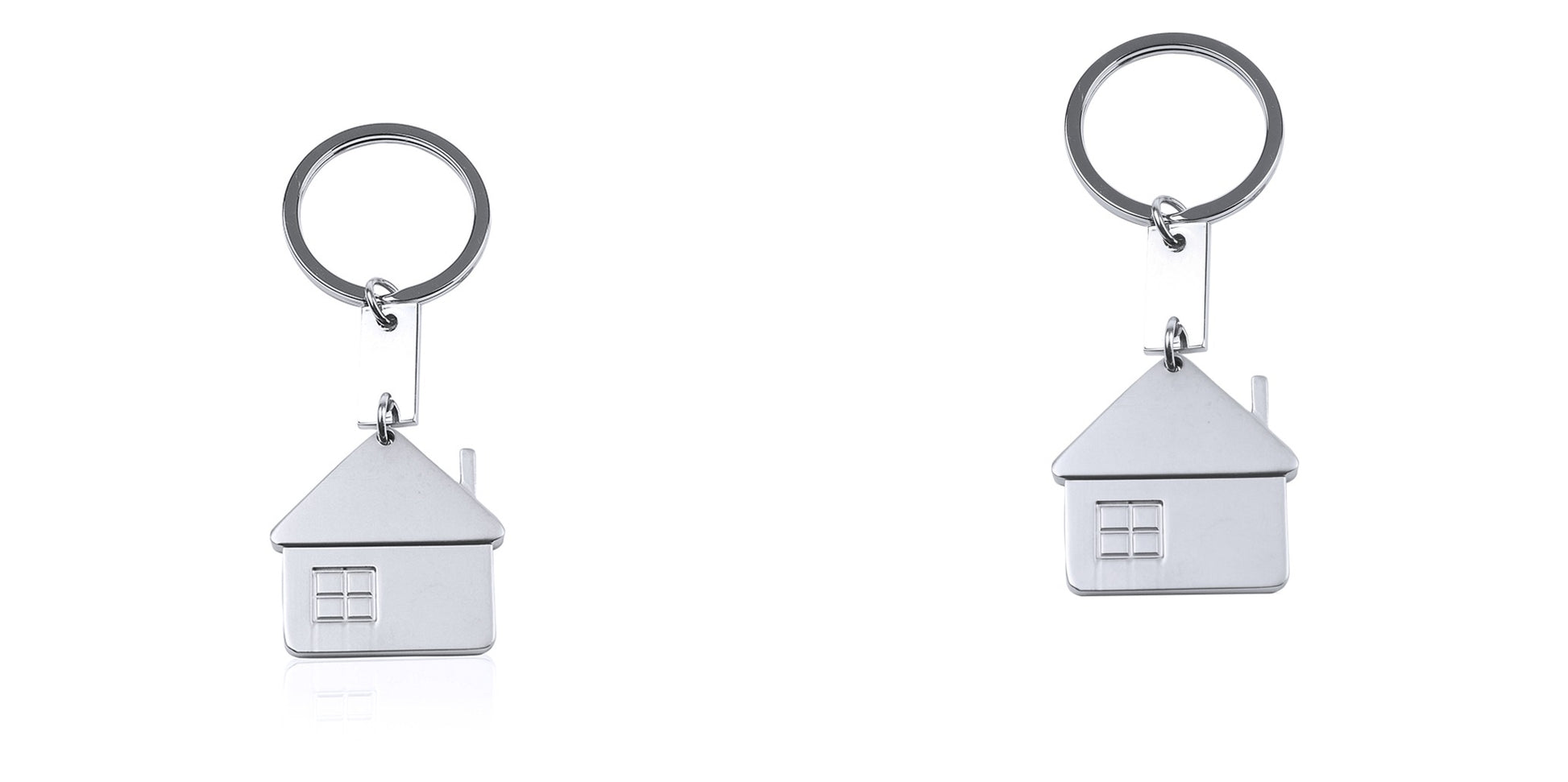 Porte-clés métallique en forme de maison avec finition mate. Personnalisable - Marquage laser recommandé.
