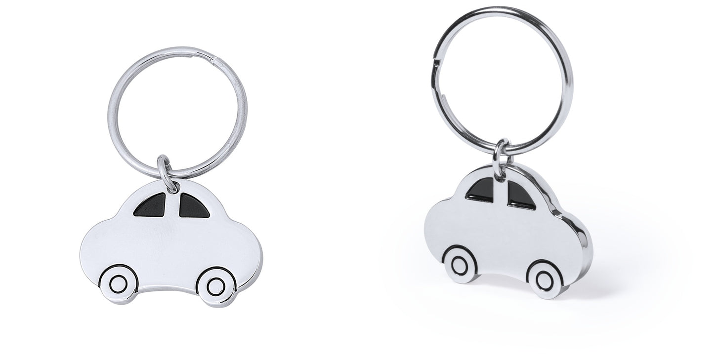 Accessoire porte-clés en métal avec un design de voiture, idéal pour le marquage en gravure laser.