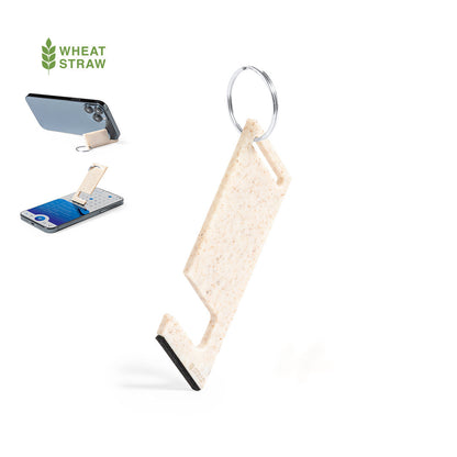 Porte-clés multifonction avec support pour smartphone en paille de blé