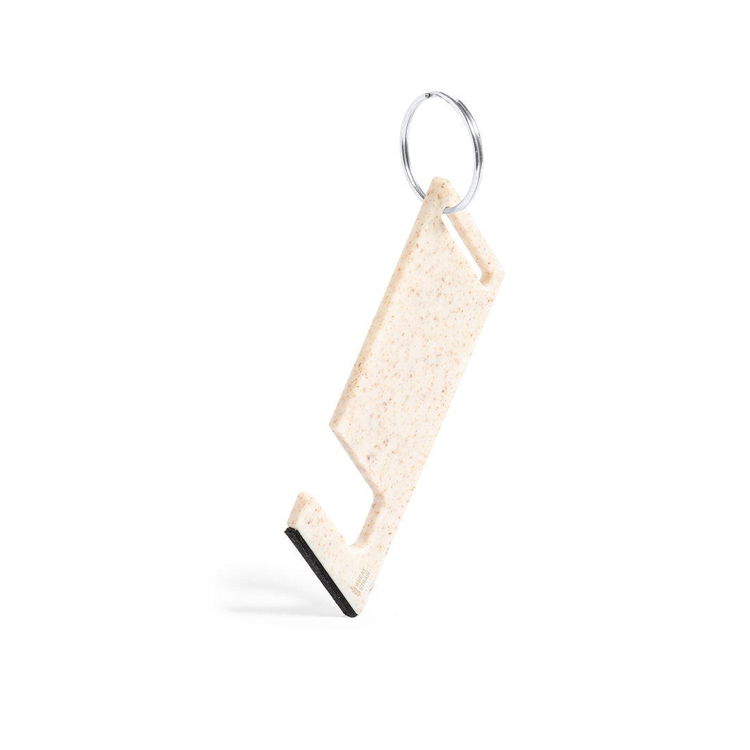 Porte-clés durable en canne de blé avec fonction de support pour smartphone. Personnalisable.