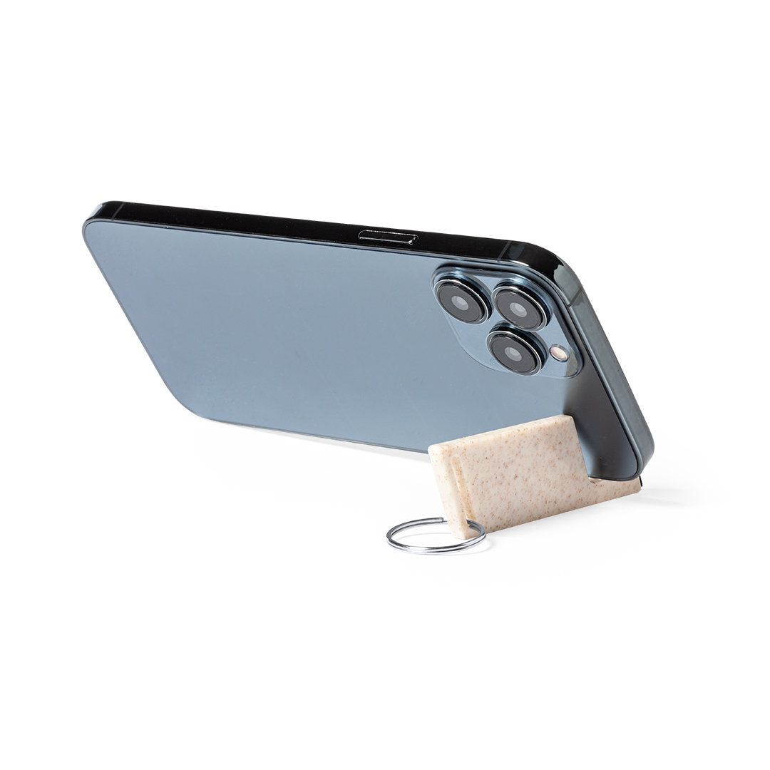 Porte-clés pour smartphone avec canne de blé distinctive et accessoire de nettoyage d'écran.