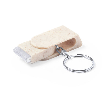 Porte-clés durable en canne de blé avec support pour smartphone. Personnalisable.