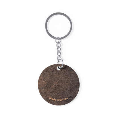 Porte-clés original en bois avec badge Made In Europe
