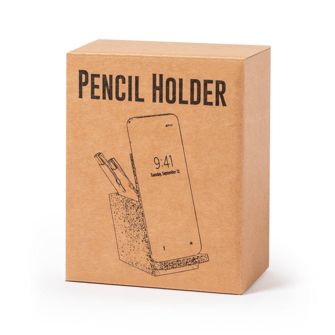 Porte crayons avec support pour smartphone intégré en liège PROSAN étui carton