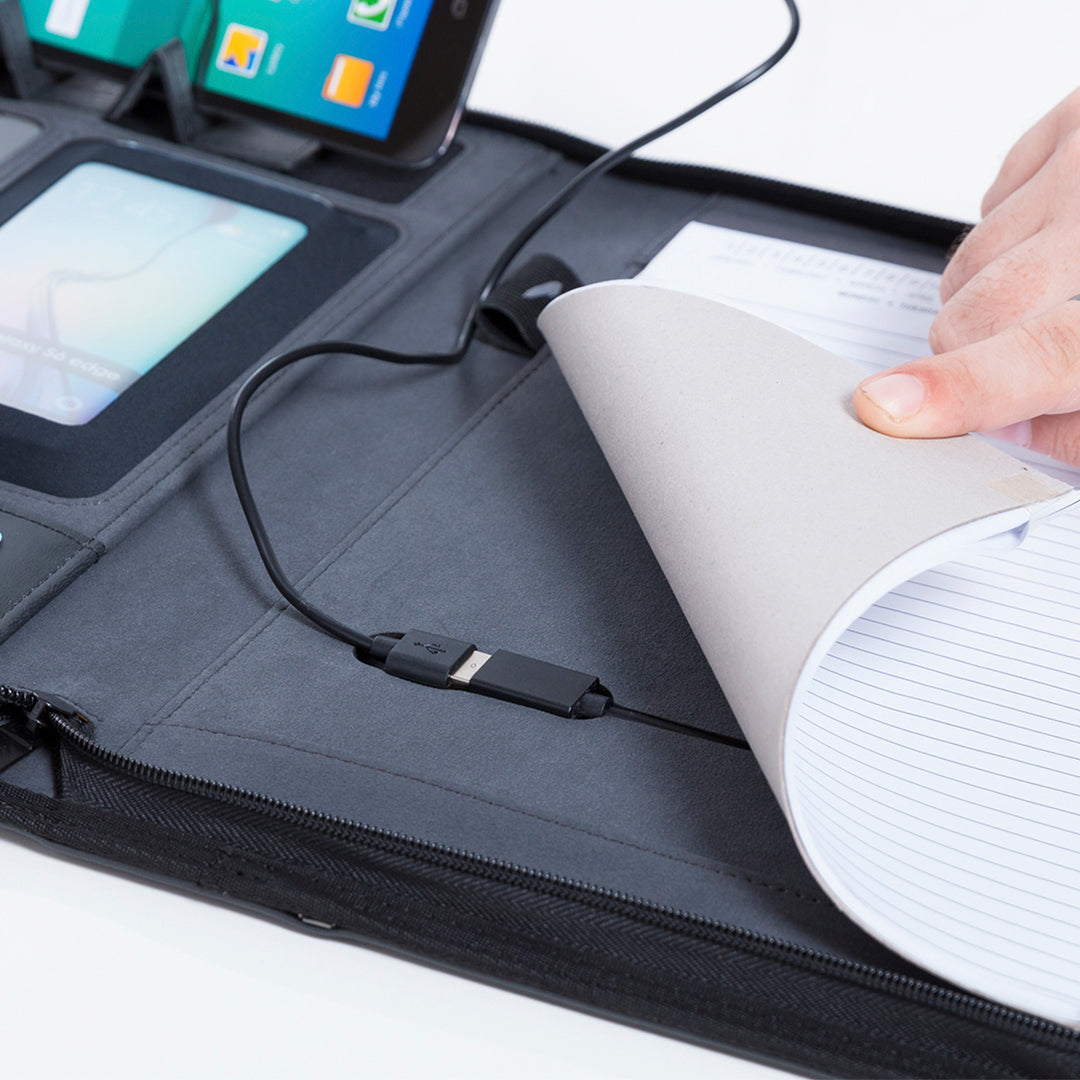 Porte documents multifonctions en similicuir, bloc 20 feuilles avec power bank 5000 mAh JAIDEN