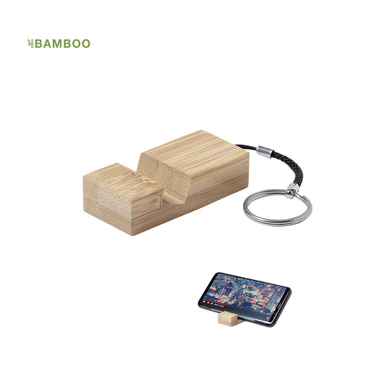 Porte-clé avec support pour smartphone en bambou naturel