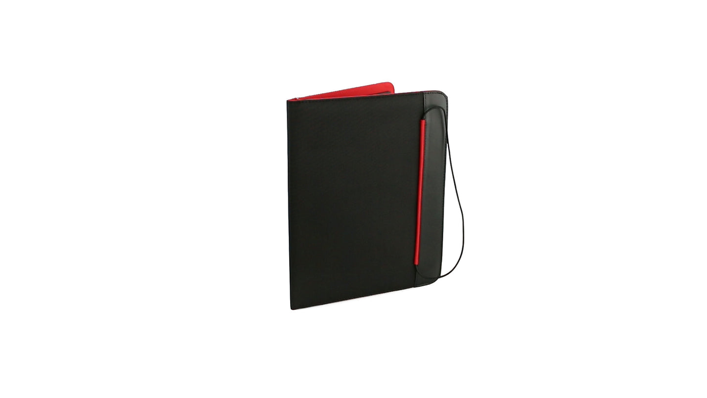 Portes documents avec bloc de 20 feuilles en microfibre et polyester MOKAI rouge et noir