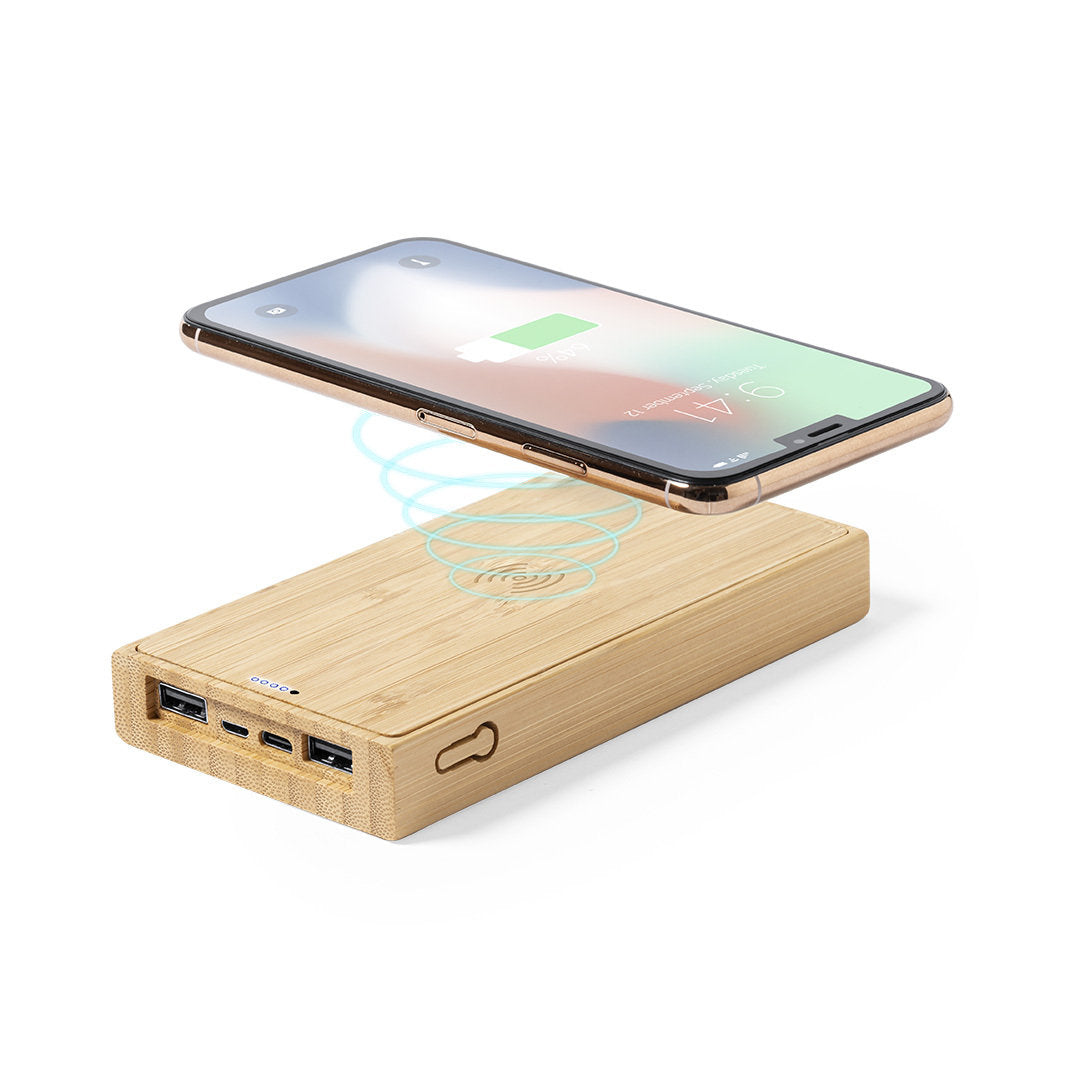 Power bank 10 000 mAh en bambou DIUK logo entreprise