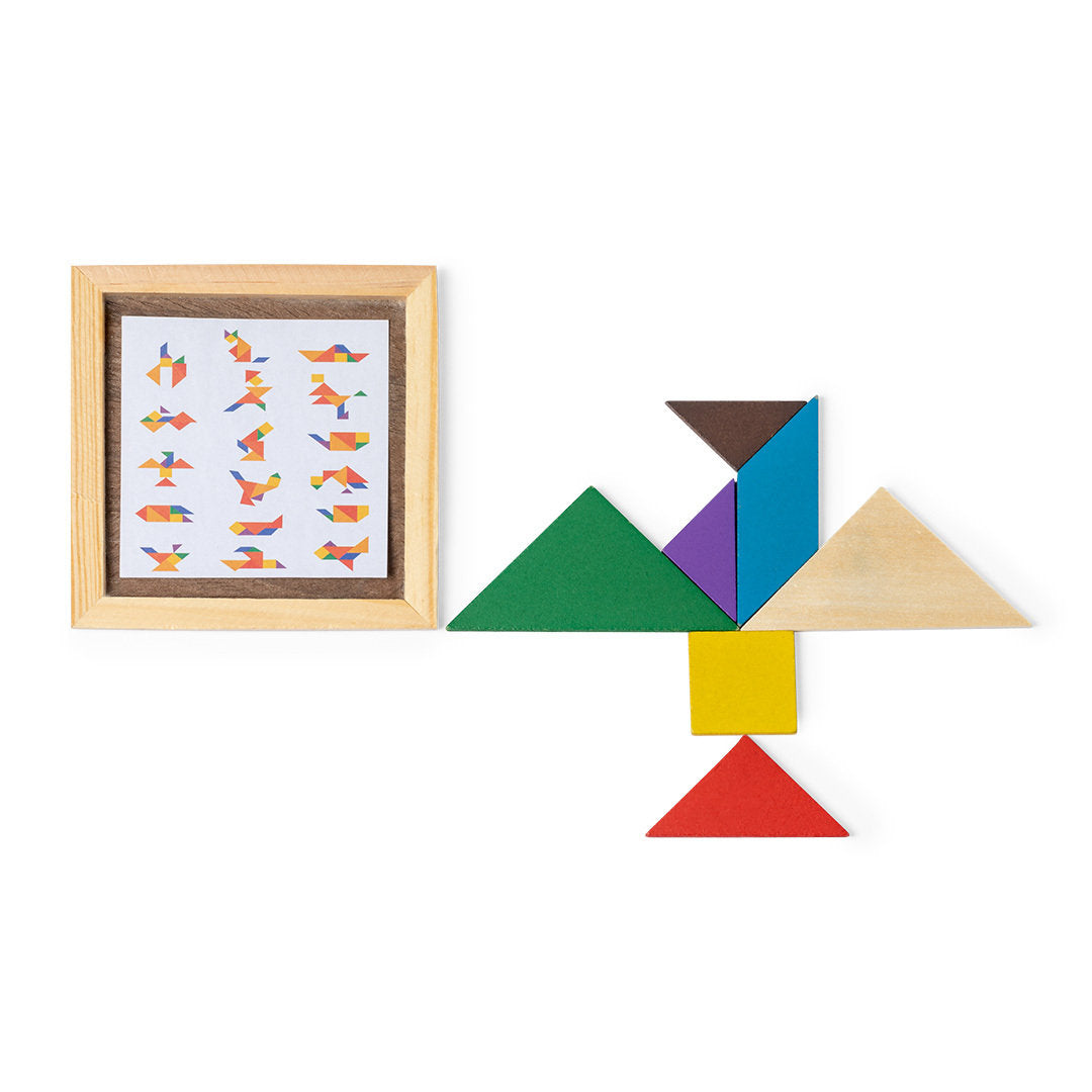 Jouet éducatif en bois : puzzle avec pièces multicolores pour les tout-petits.