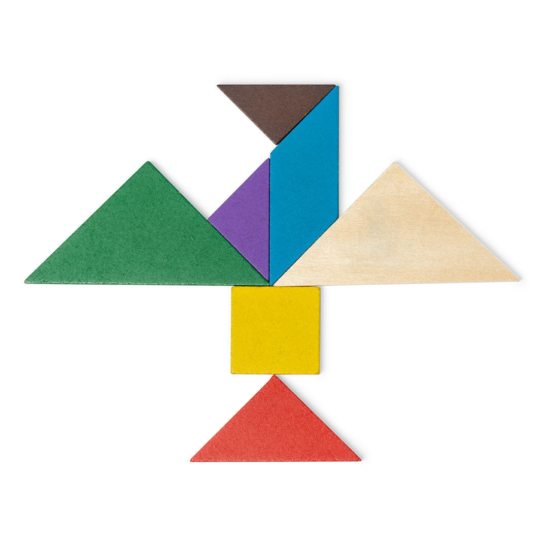 Jouet éducatif pour enfants : puzzle en bois avec 7 pièces multicolores.