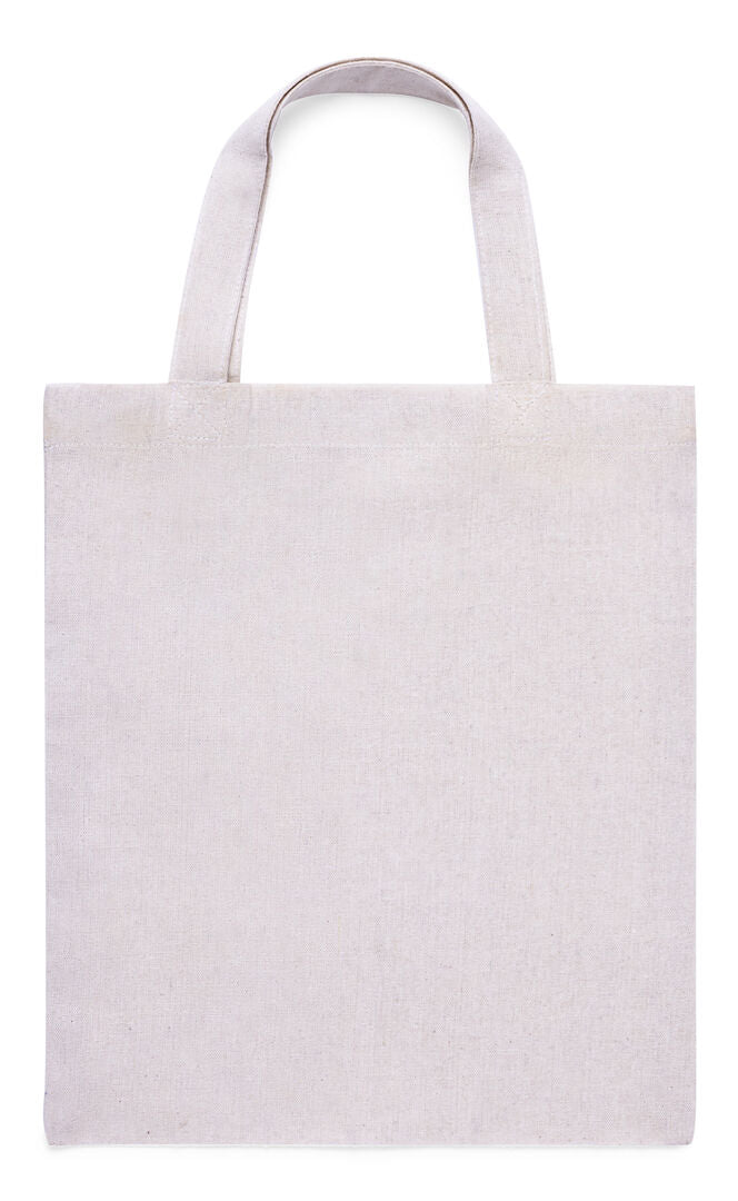 tote bag blanc avec Anses courtes renforcées de 30 cm, offrant une prise confortable et une meilleure maniabilité.