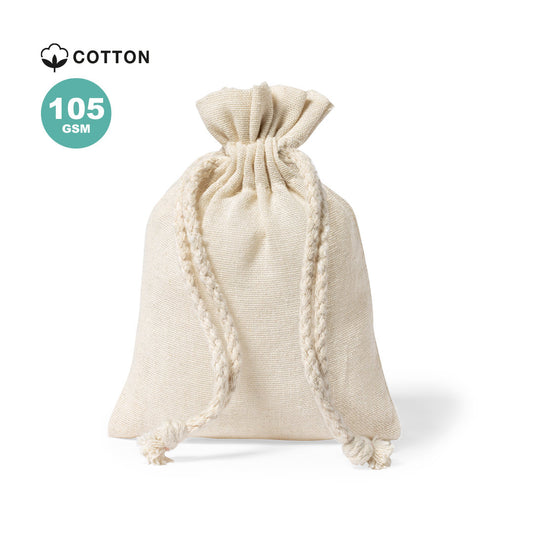 Sac Nature de taille 10x14 cm en coton 100%, fermeture à cordon, idéal pour petits objets.