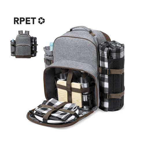 Sac à dos isotherme pour pique-nique en RPET 600D gris avec accessoires personnalisable logo entreprise