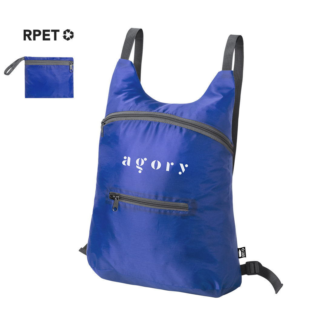 Sac à dos pliable en polyester rpet 201d souple BROCKY avec marquage logo