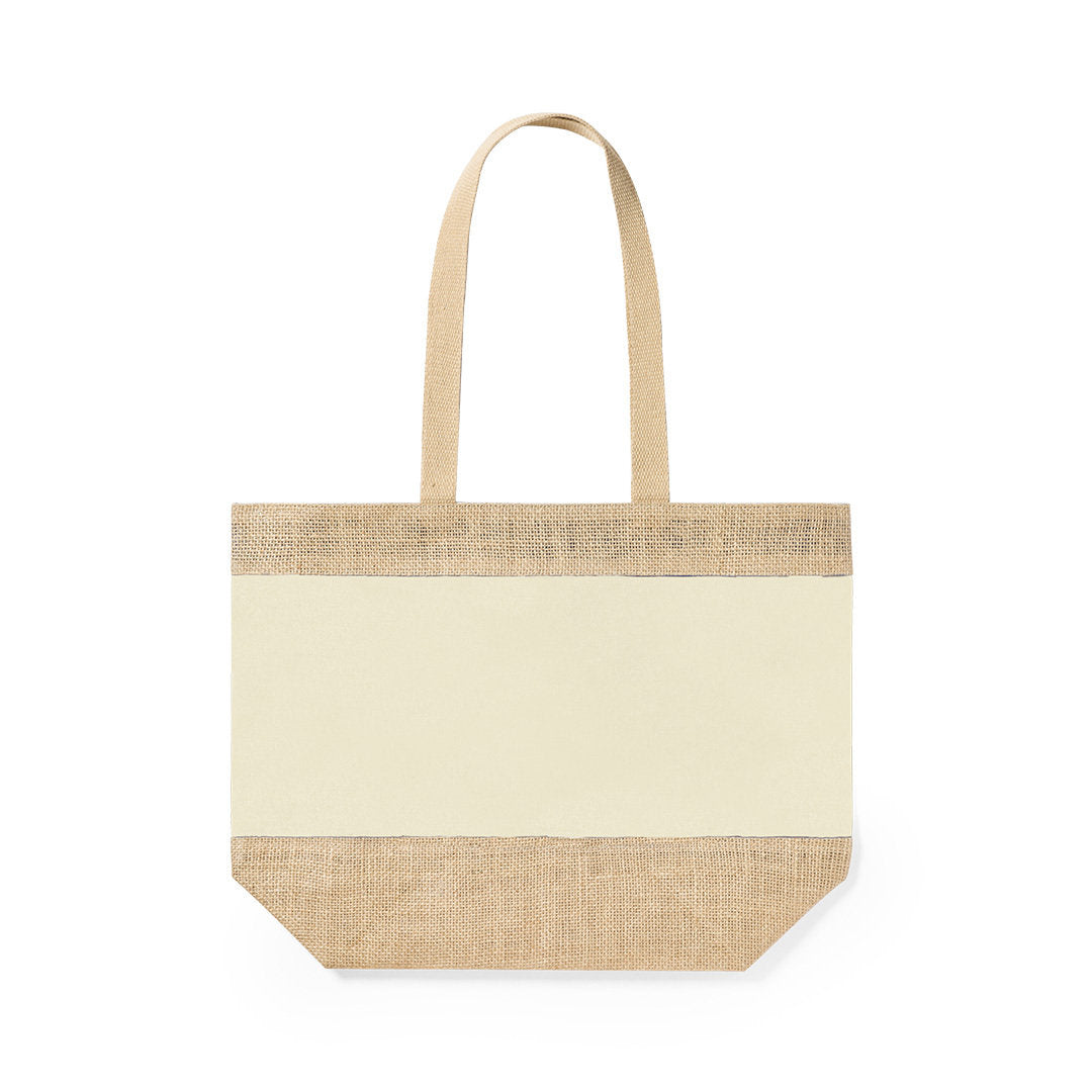 tote bag avec Conception en jute et coton laminés, alliant résistance et esthétique pour un accessoire à la fois pratique et élégant.