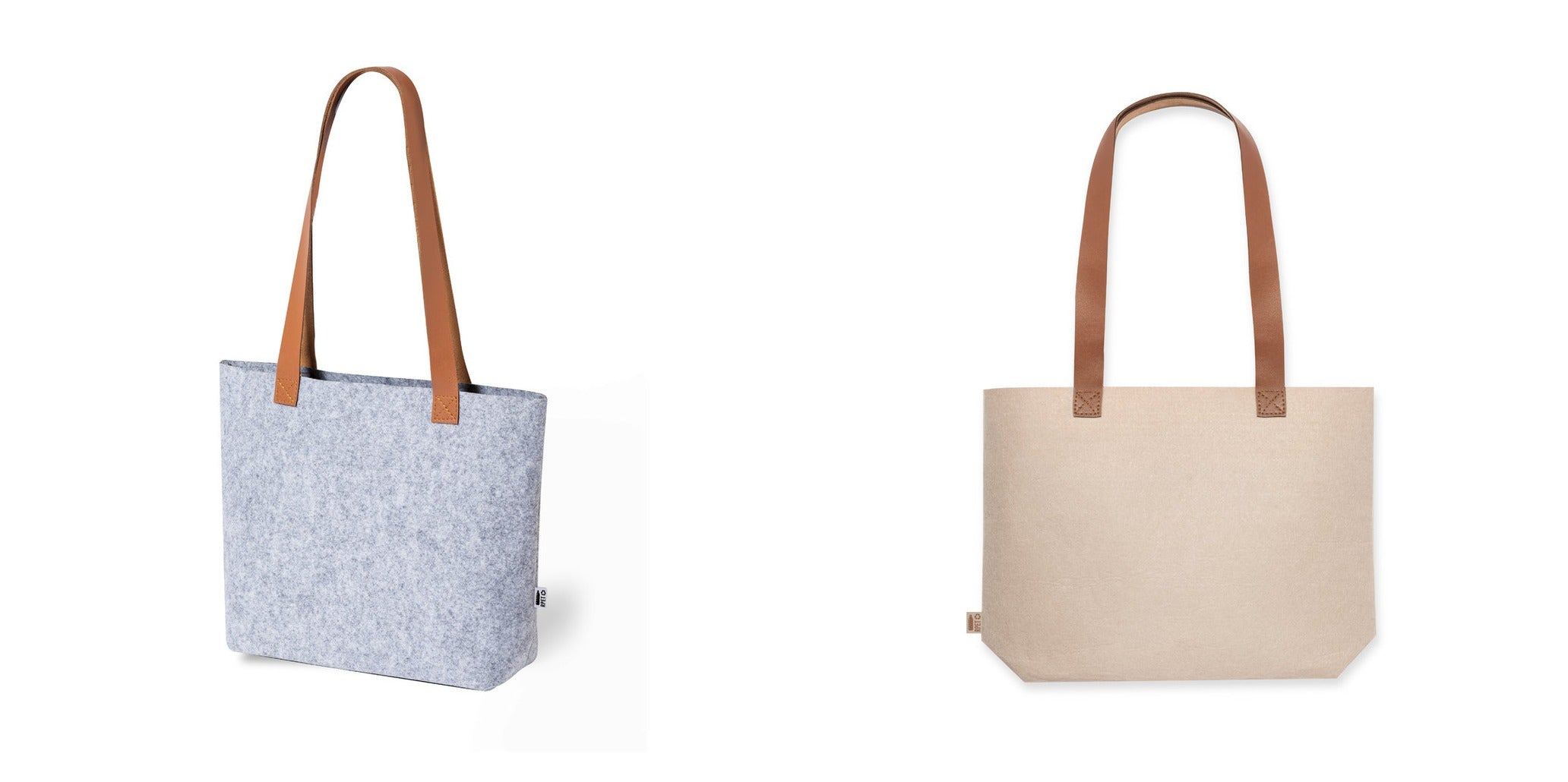 sac feutrine avec Etiquette extérieure affichant distinctement le logo RPET, soulignant la provenance écologique du sac.