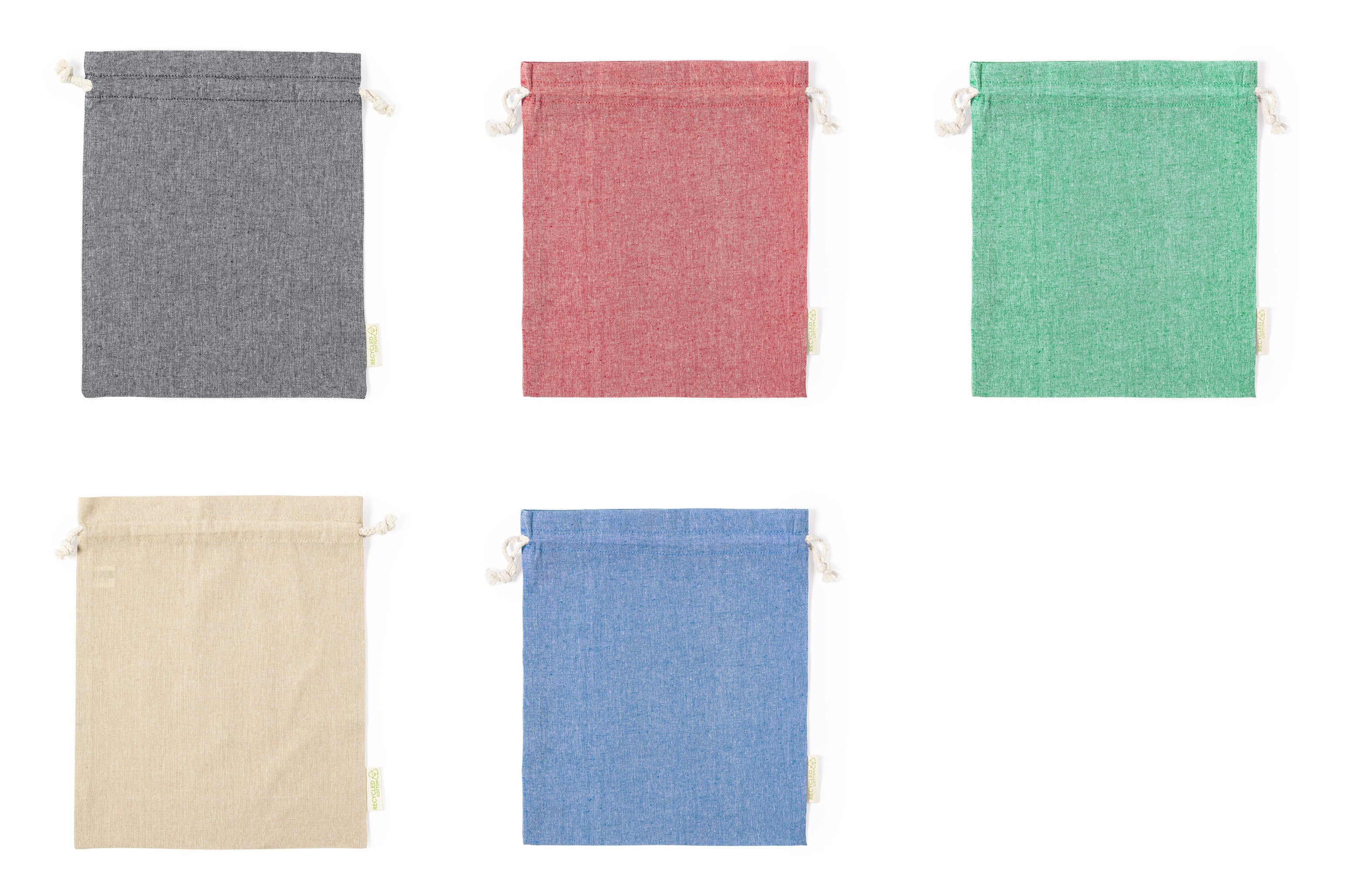 Sac durable en 100% coton recyclé GRS, 120 g/m2, avec cordon de fermeture et finition cousue.