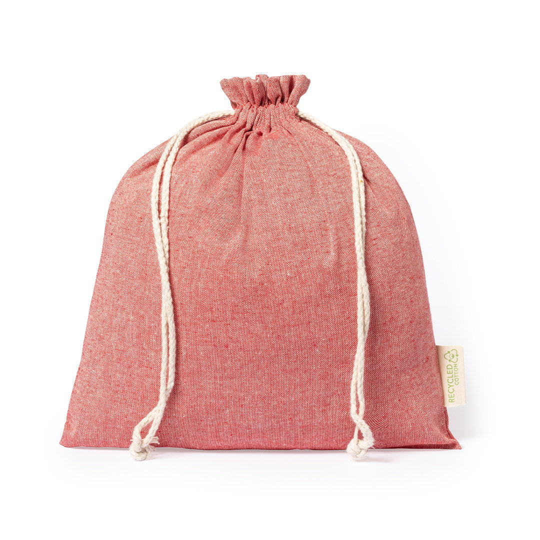 Sac écologique cousu en coton recyclé GRS, 120 g/m2, fermeture à cordon, étiquette extérieure distincte.