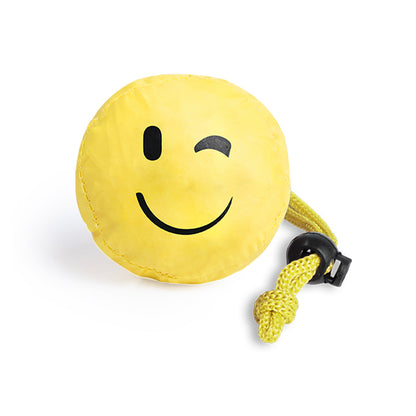 Sac pliable ludique avec des motifs d'emoji en jaune vif, apportant une touche de fun et de modernité personnalisable logo entreprise