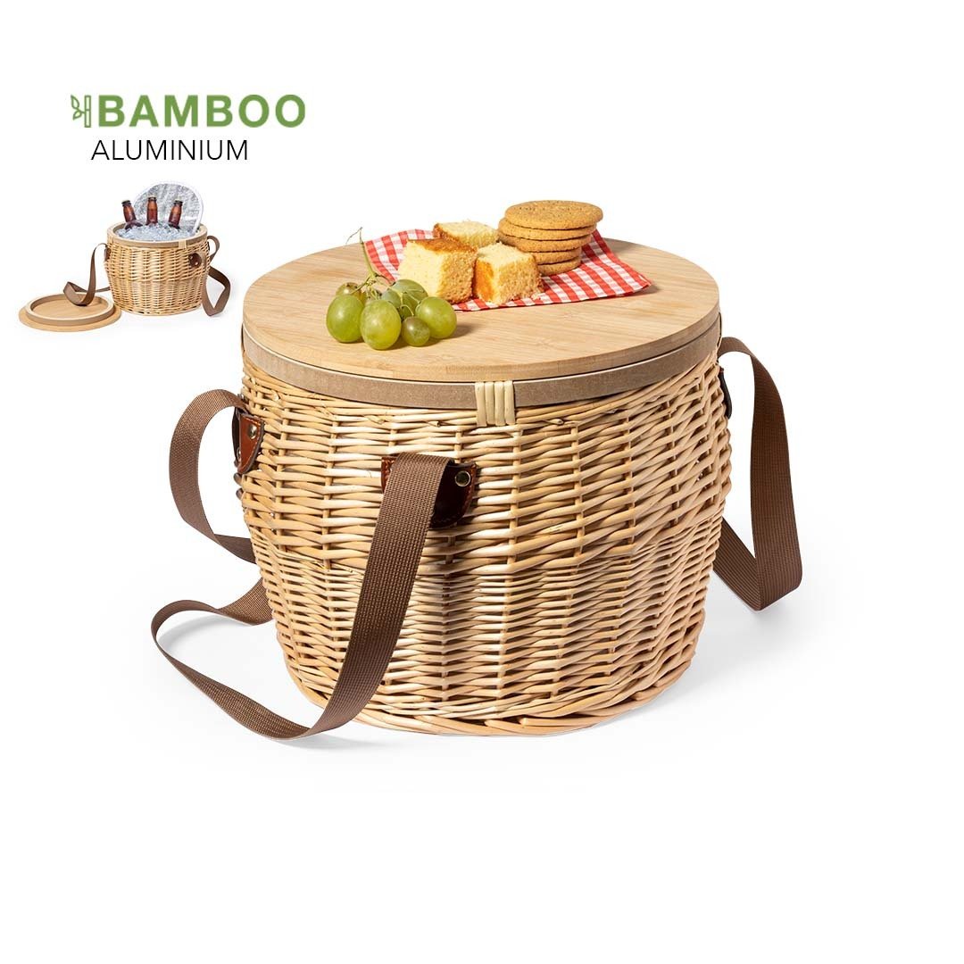 Panier isotherme de pique-nique en osier avec finition naturelle personnalisable logo entreprise