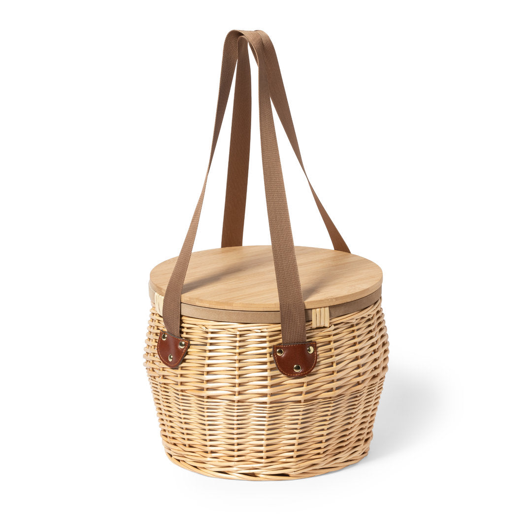 Panier de pique-nique rétro avec bandoulière marron et intérieur isotherme