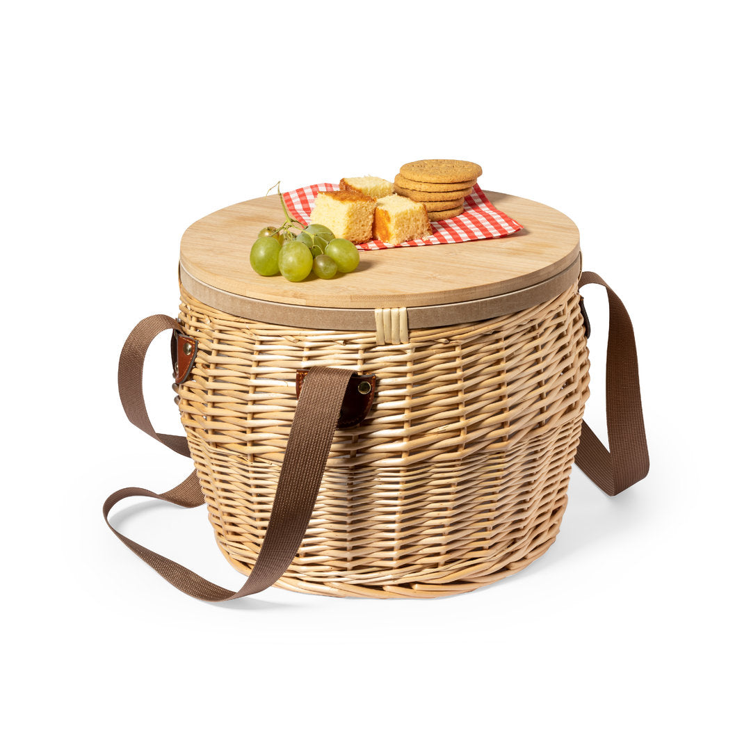 Panier en osier avec plateau en bambou résistant et intérieur en aluminium