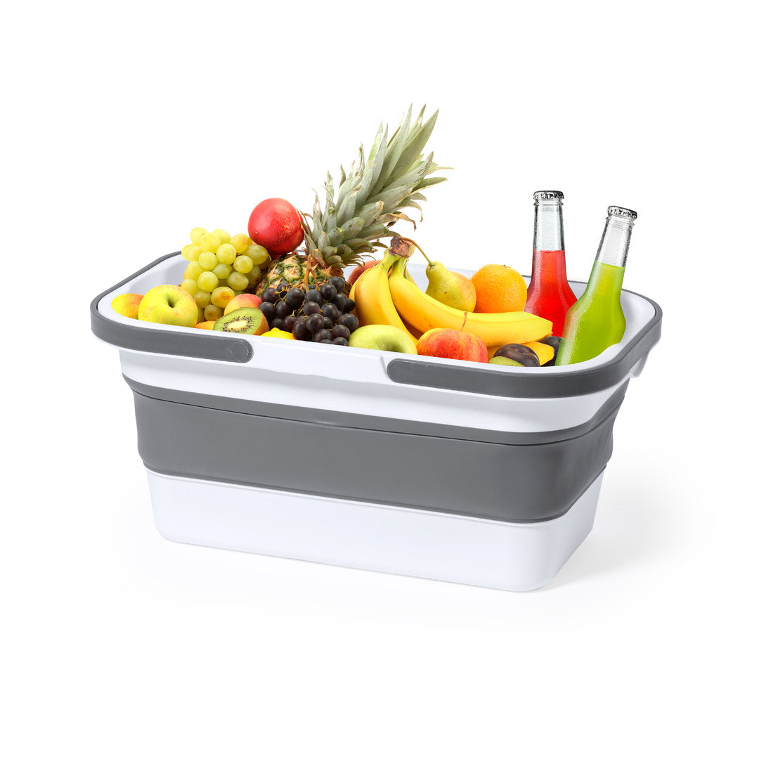 Panier de pique-nique pliable et compact en PP avec finition blanche et grise