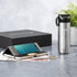 Set avec bloc note 80 feuilles, stylo bille aluminium et bambou, thermos acier inoxydable 640ml HALDERAN logo entreprise