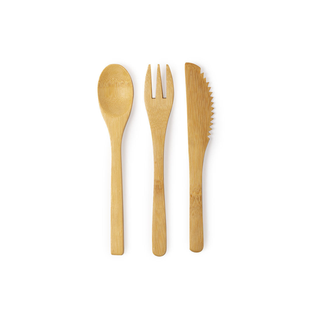 Inclus : fourchette, cuillère et couteau en bambou