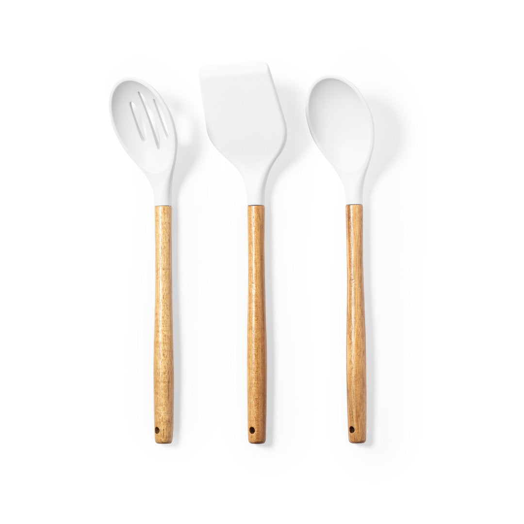 Set de trois ustensiles de cuisine avec pot en céramique / bois / silicone ZAIDAX