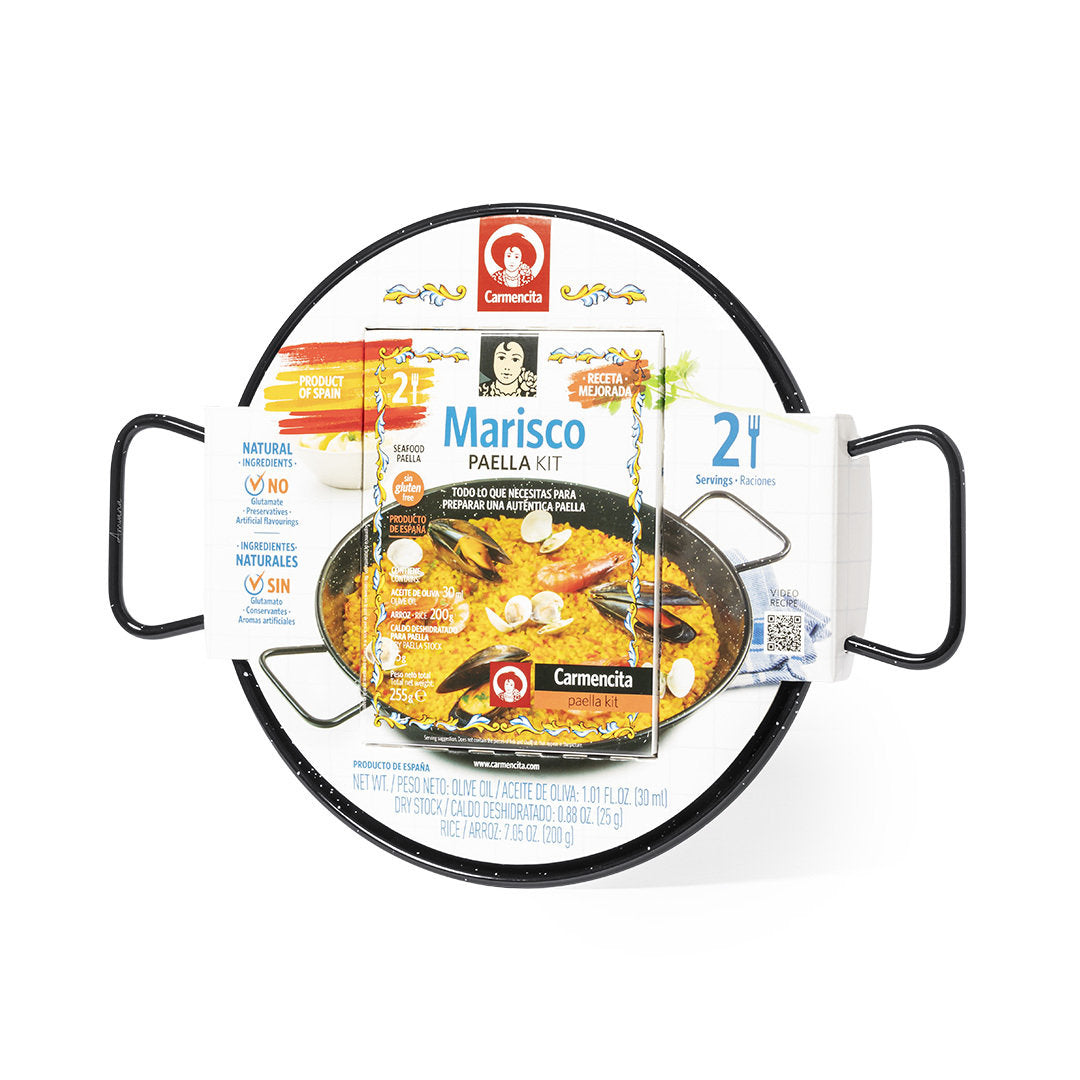 Inclut riz, huile d'olive Vierge Extra et bouillon déshydraté.