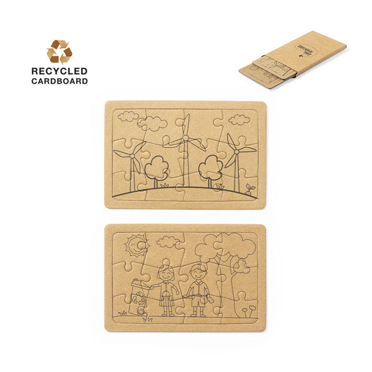 Ensemble de puzzles écologiques : 2 puzzles de 12 pièces en carton recyclé.