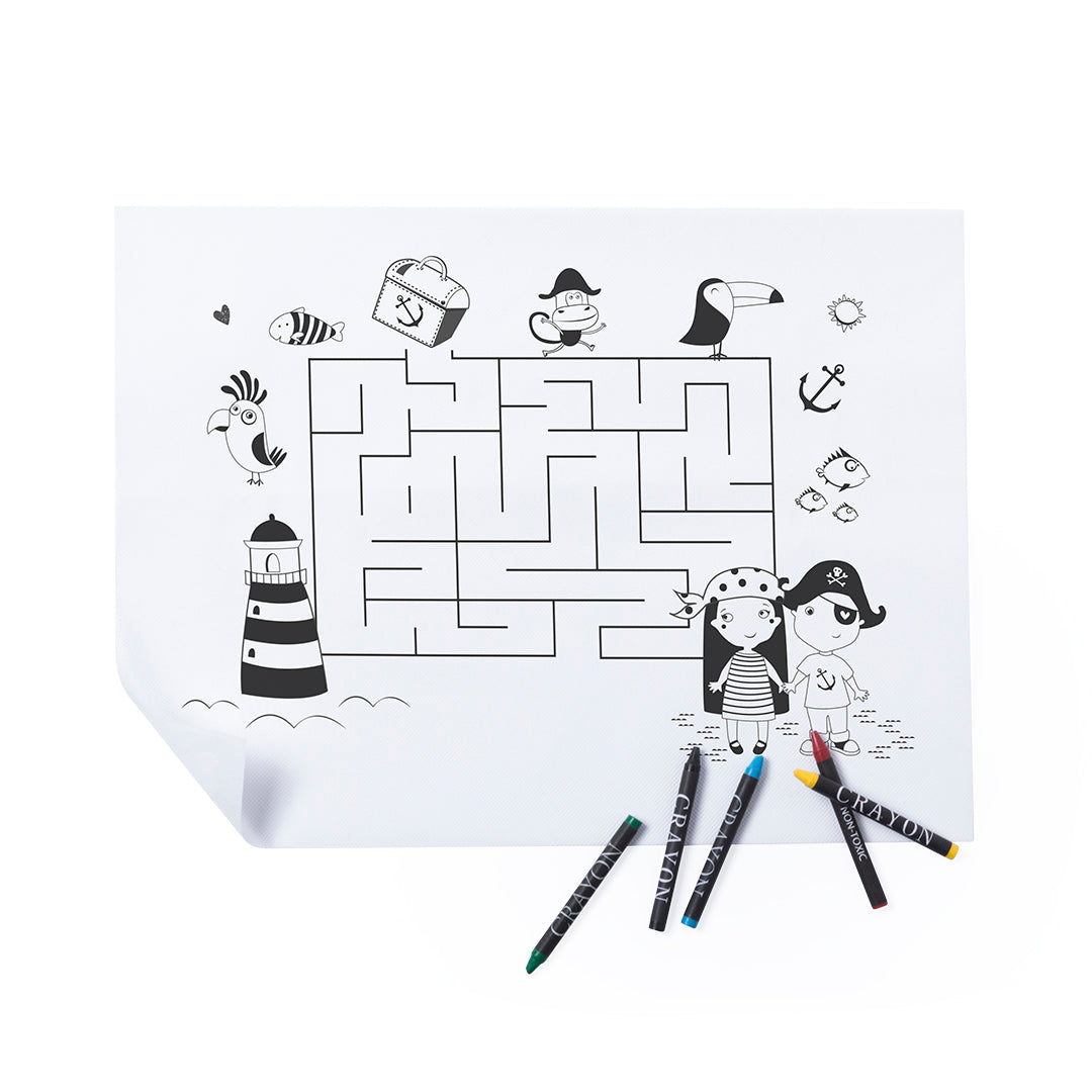 Set de table blanc en intissé conçu pour le coloriage
