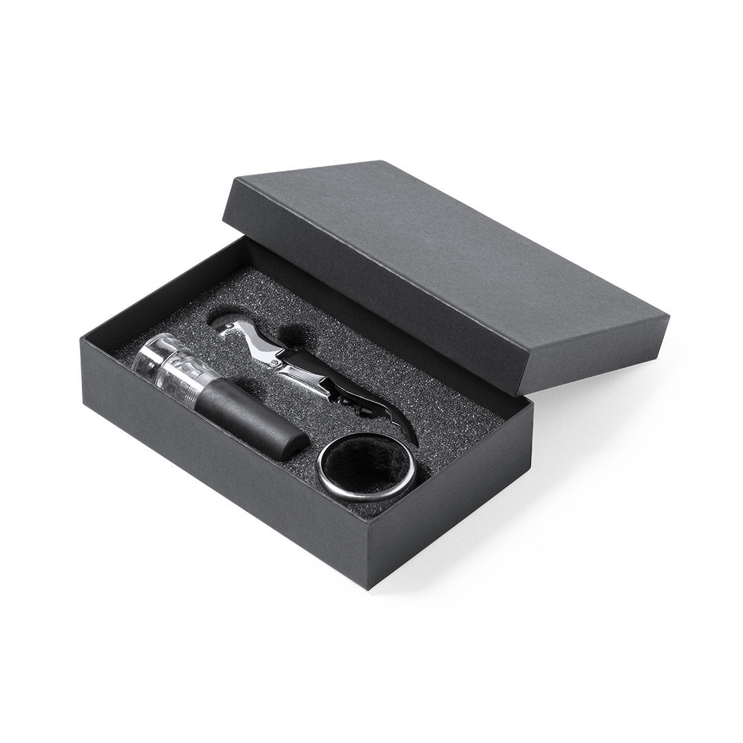 boite set accessoires vin noir en acier